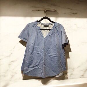 Lane Bryant Blue White Dot Print V-Neck Shirt Womens Short Sleeve Casual Size 16